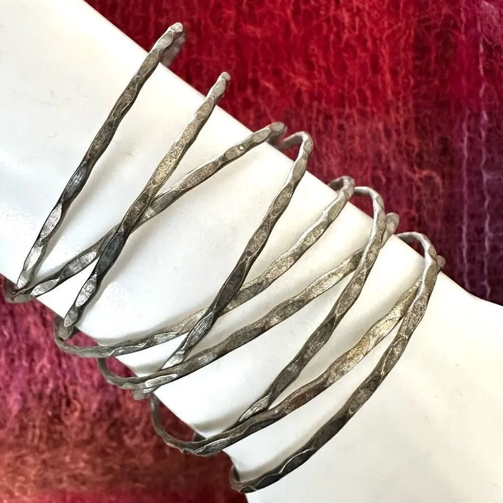 Silver wide cut out open cuff bracelet silver tone